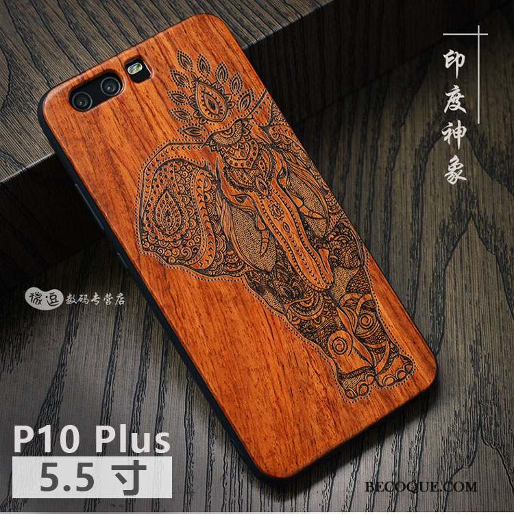 Huawei P10 Plus Coque Protection En Bois Simple Personnalité Étui Incassable