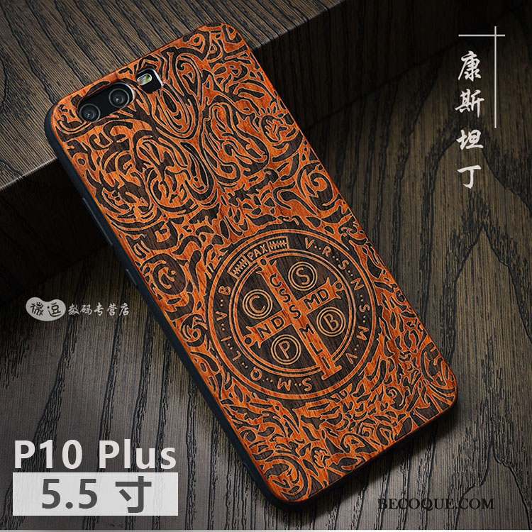 Huawei P10 Plus Coque Protection En Bois Simple Personnalité Étui Incassable