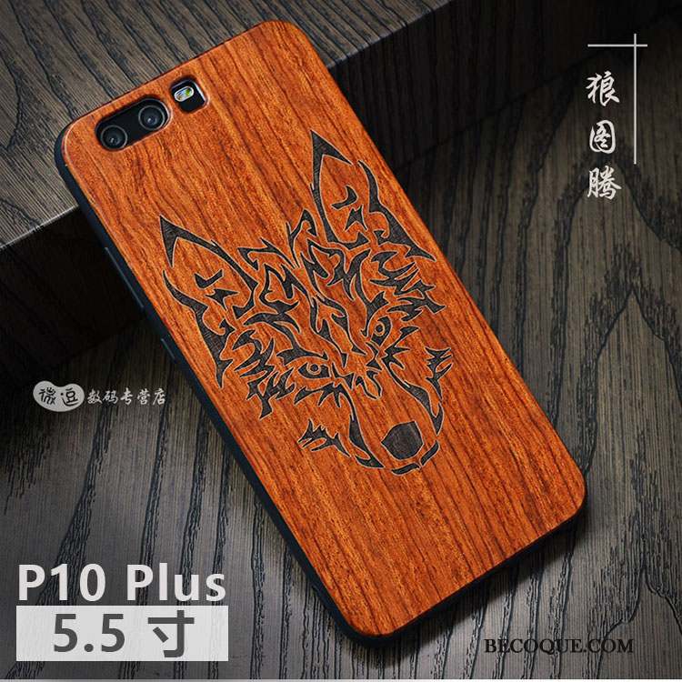 Huawei P10 Plus Coque Protection En Bois Simple Personnalité Étui Incassable