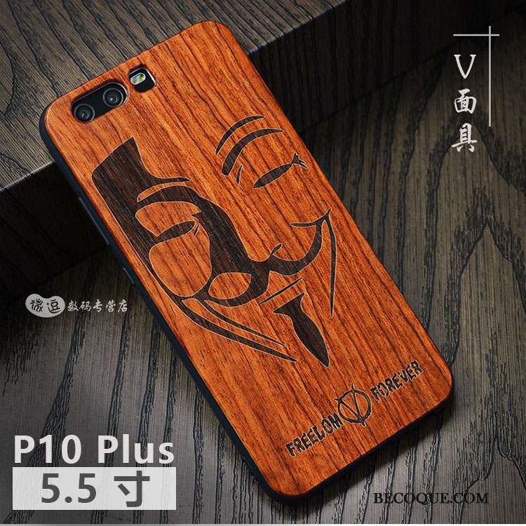 Huawei P10 Plus Coque Protection En Bois Simple Personnalité Étui Incassable