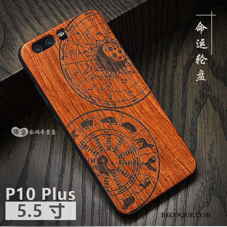 Huawei P10 Plus Coque Protection En Bois Simple Personnalité Étui Incassable