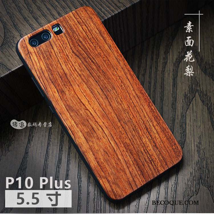 Huawei P10 Plus Coque Protection En Bois Simple Personnalité Étui Incassable