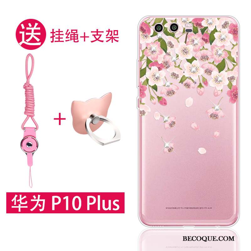 Huawei P10 Plus Coque Rose Fluide Doux Incassable Ornements Suspendus Silicone Tout Compris
