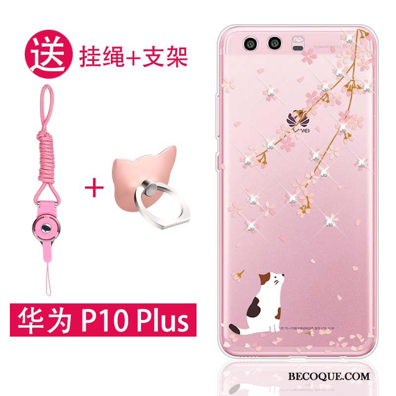 Huawei P10 Plus Coque Rose Fluide Doux Incassable Ornements Suspendus Silicone Tout Compris