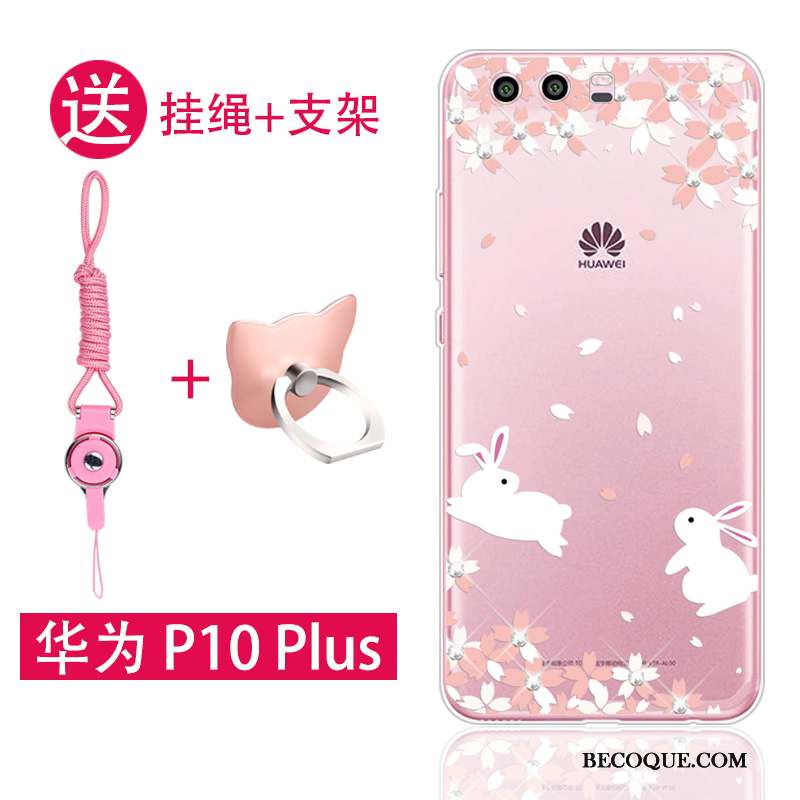 Huawei P10 Plus Coque Rose Fluide Doux Incassable Ornements Suspendus Silicone Tout Compris