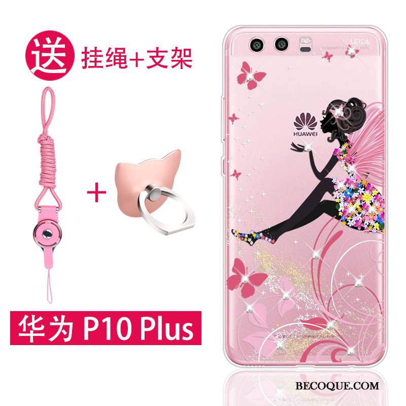 Huawei P10 Plus Coque Rose Fluide Doux Incassable Ornements Suspendus Silicone Tout Compris