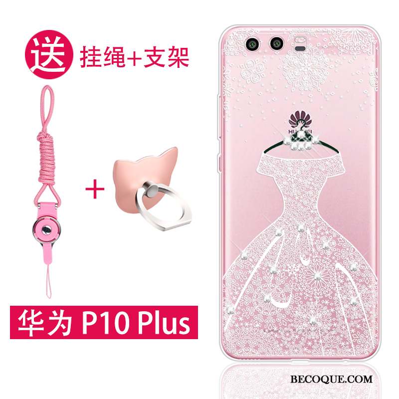 Huawei P10 Plus Coque Rose Fluide Doux Incassable Ornements Suspendus Silicone Tout Compris