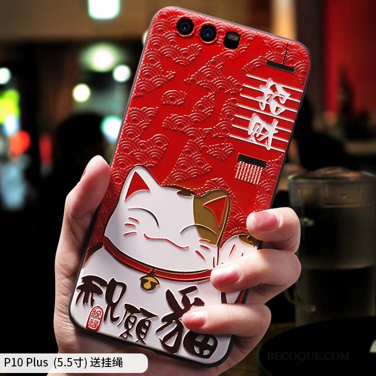 Huawei P10 Plus Coque Tout Compris Tendance Rouge Chat Créatif Silicone