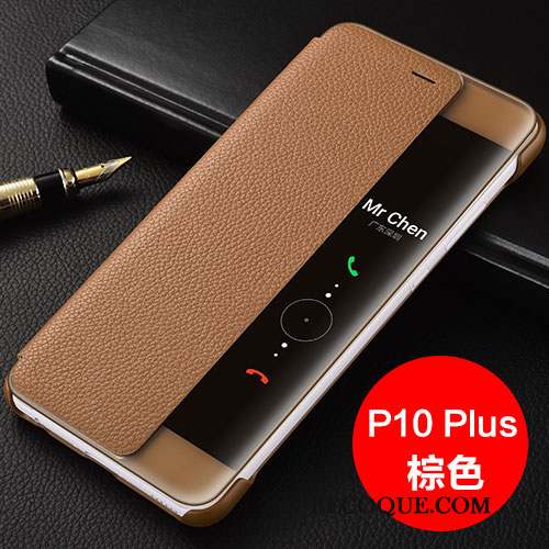 Huawei P10 Plus Cuir Véritable Housse Étui En Cuir Protection Marron Coque De Téléphone