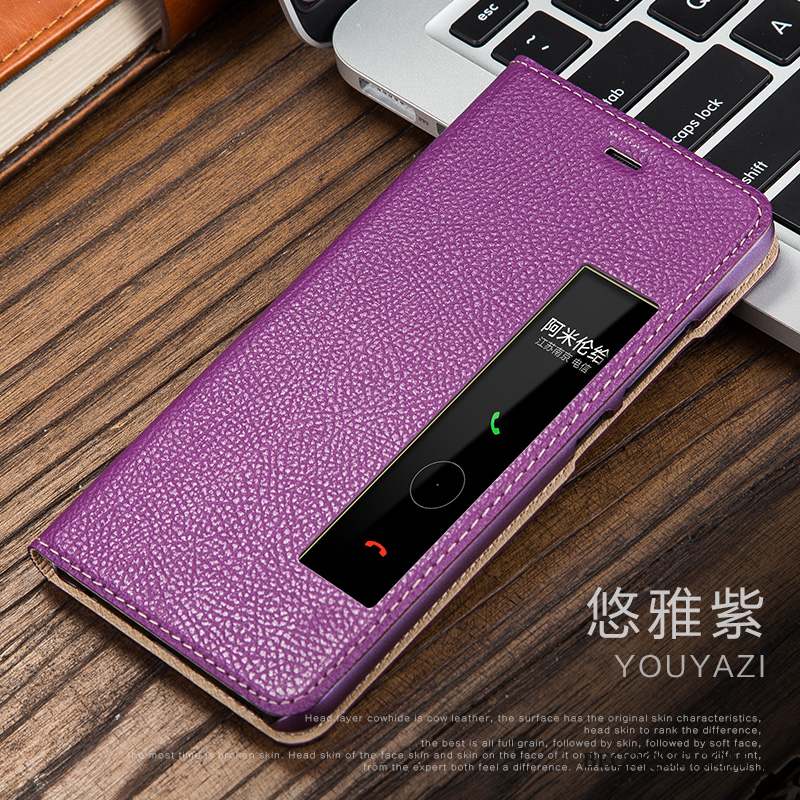 Huawei P10 Plus Cuir Véritable Violet Étui Tout Compris Housse Coque De Téléphone