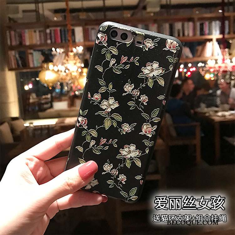 Huawei P10 Plus Floral Coque De Téléphone Petit Fluide Doux Gaufrage Délavé En Daim