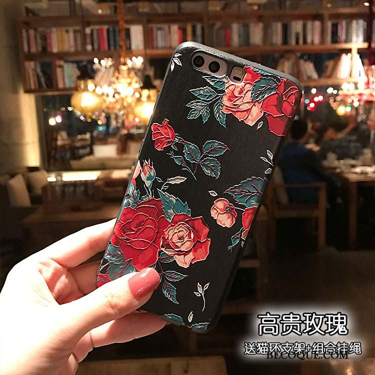 Huawei P10 Plus Floral Coque De Téléphone Petit Fluide Doux Gaufrage Délavé En Daim