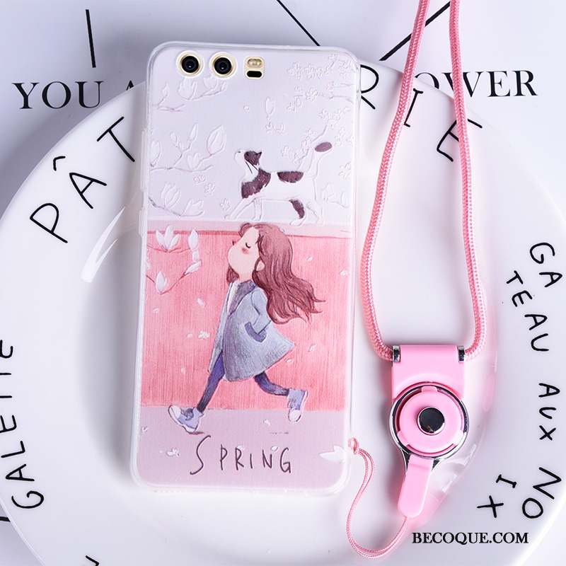 Huawei P10 Plus Rose Transparent Coque De Téléphone Personnalité Mince Ornements Suspendus