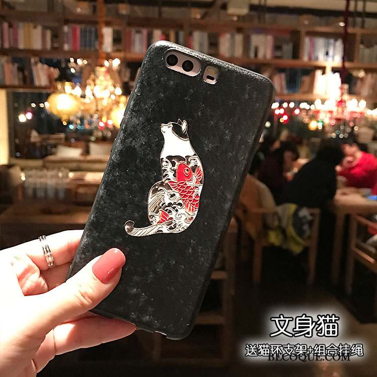 Huawei P10 Support Délavé En Daim Grue Coque Vent Gaufrage