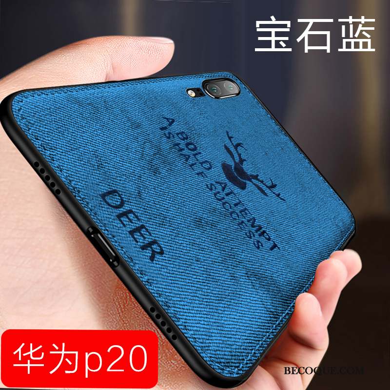 Huawei P20 Coque Créatif Bleu Tissu Étui Très Mince Modèle Fleurie