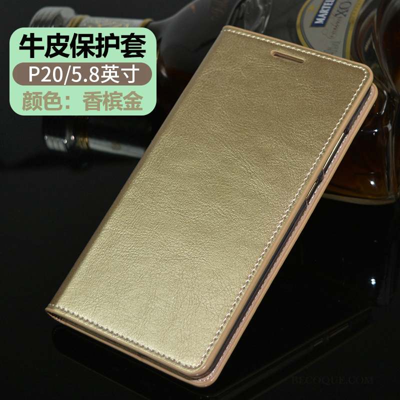 Huawei P20 Coque Cuir Cuir Véritable Tout Compris Qualité Protection Clamshell