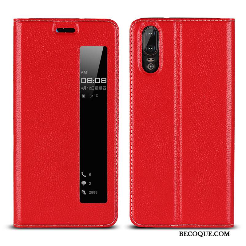 Huawei P20 Coque Housse Cuir Véritable Modèle Fleurie Tout Compris Très Mince Couvercle Arrière