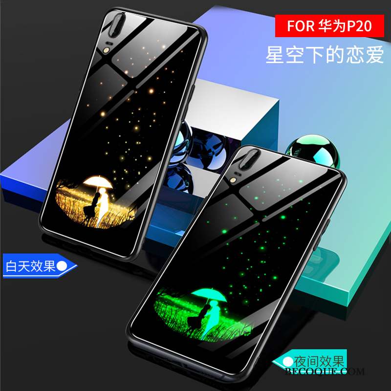 Huawei P20 Coque Lumineuses Protection Amoureux Très Mince Net Rouge Verre