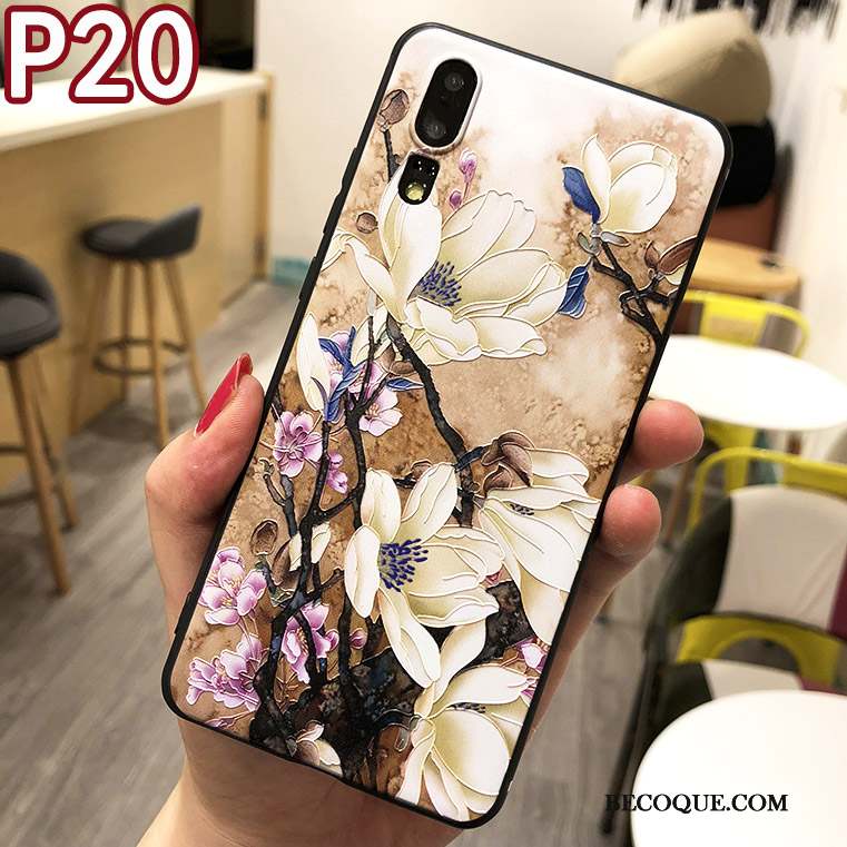 Huawei P20 Coque Protection Gaufrage Créatif Nouveau Floral Personnalité