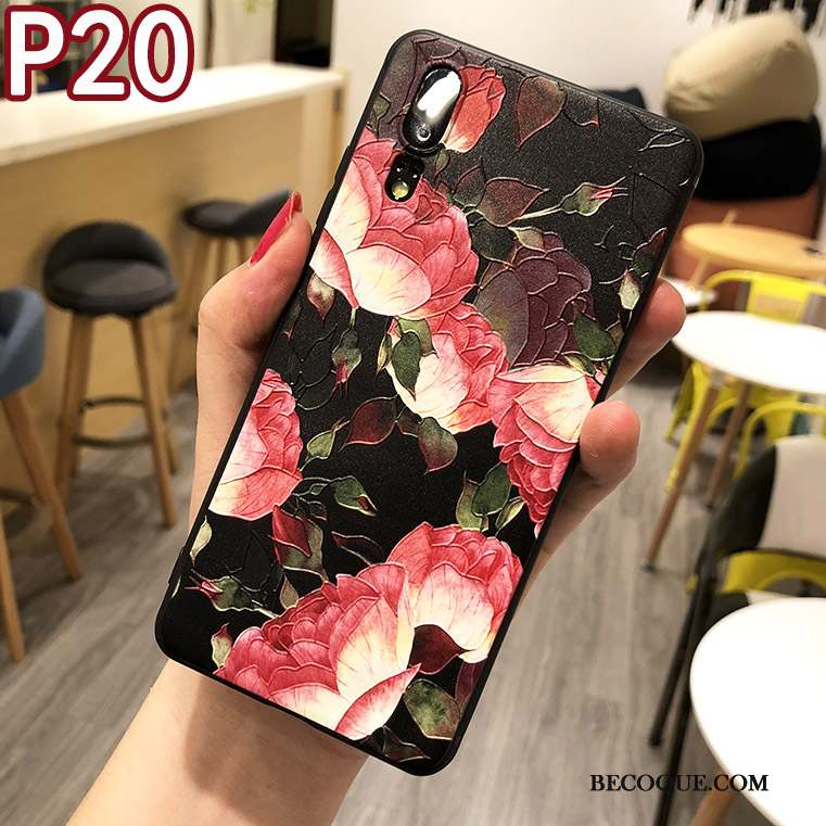 Huawei P20 Coque Protection Gaufrage Créatif Nouveau Floral Personnalité