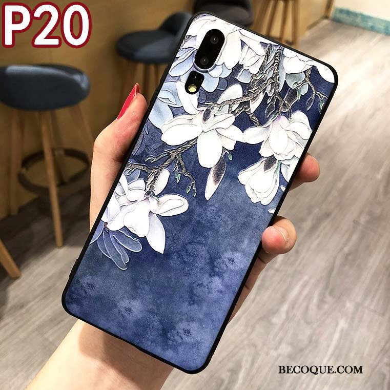 Huawei P20 Coque Protection Gaufrage Créatif Nouveau Floral Personnalité