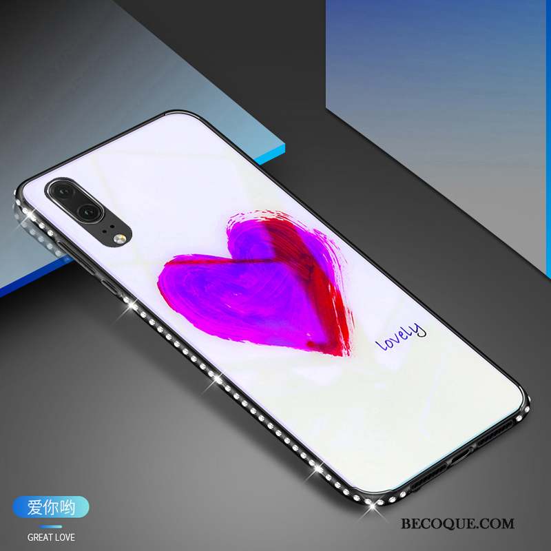 Huawei P20 Incassable Tout Compris Strass Coque De Téléphone Blanc Tendance