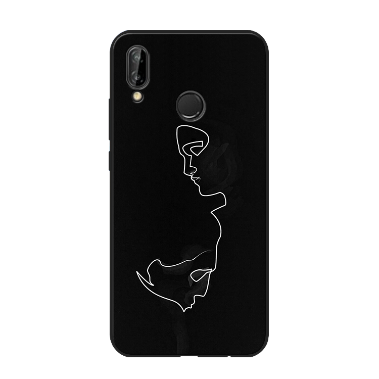 Huawei P20 Lite Coque Téléphone Portable Noir Abstrait Amoureux Silicone Fluide Doux