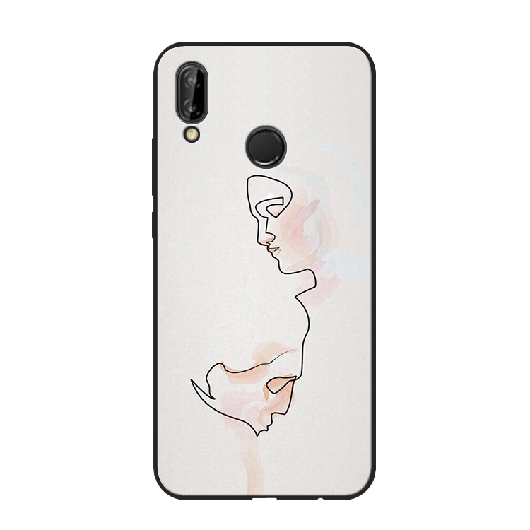 Huawei P20 Lite Coque Téléphone Portable Noir Abstrait Amoureux Silicone Fluide Doux