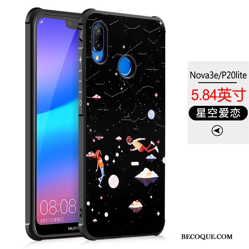 Huawei P20 Lite Coque Étui Protection Peinture Incassable Fluide Doux Noir