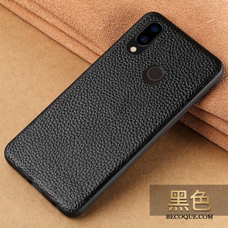 Huawei P20 Lite Cuir Véritable Coque De Téléphone Business Tendance Étui En Cuir Noir