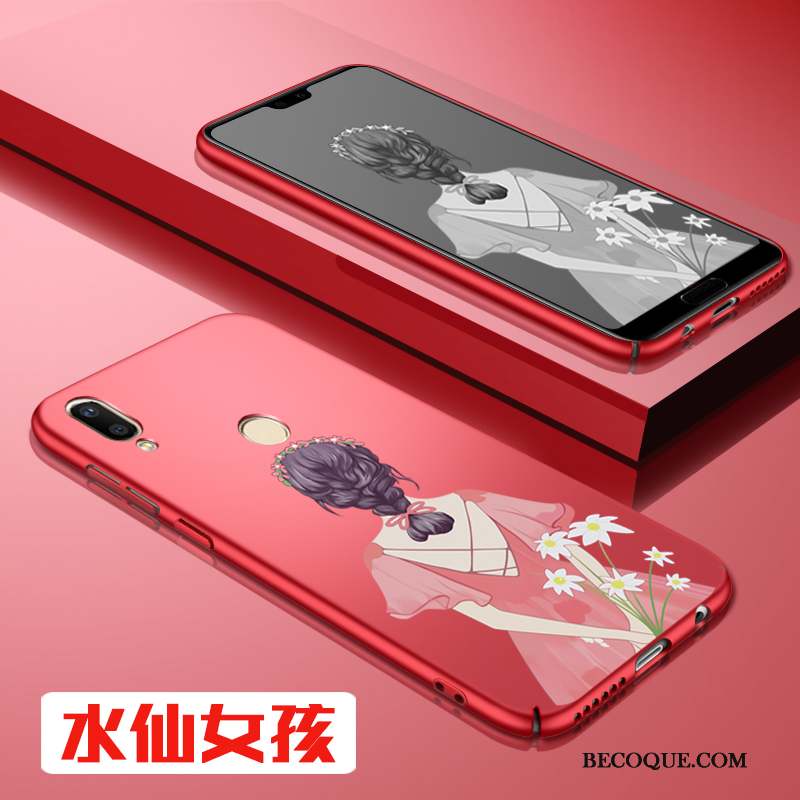 Huawei P20 Lite Étui Coque Délavé En Daim Mince Rouge De Téléphone