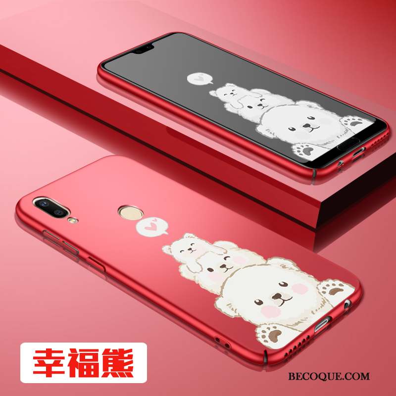Huawei P20 Lite Étui Coque Délavé En Daim Mince Rouge De Téléphone