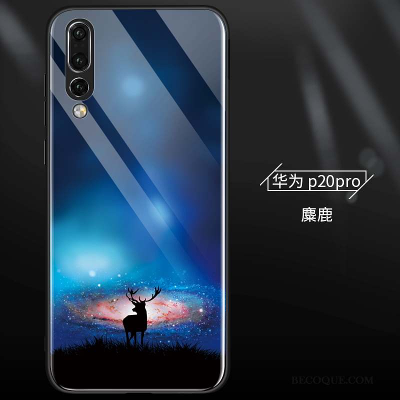 Huawei P20 Pro Coque Protection Bleu Créatif Verre Net Rouge Incassable