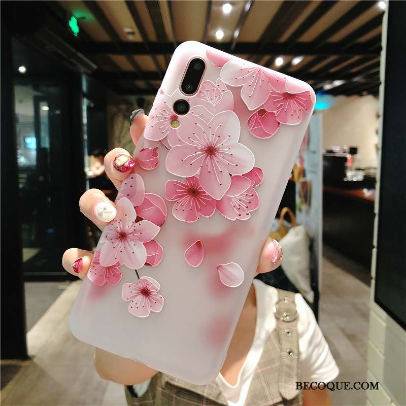 Huawei P20 Pro Coque Rose Fleur Étui Incassable Protection Gaufrage