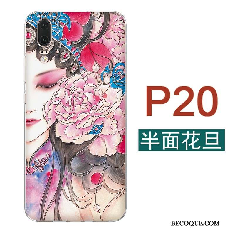 Huawei P20 Silicone Mince Rose Coque De Téléphone Style Chinois Fluide Doux