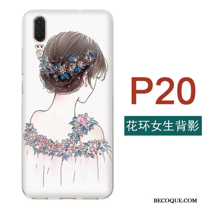 Huawei P20 Silicone Mince Rose Coque De Téléphone Style Chinois Fluide Doux