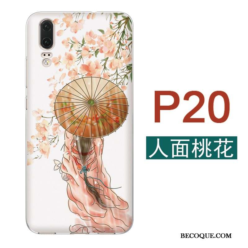 Huawei P20 Silicone Mince Rose Coque De Téléphone Style Chinois Fluide Doux