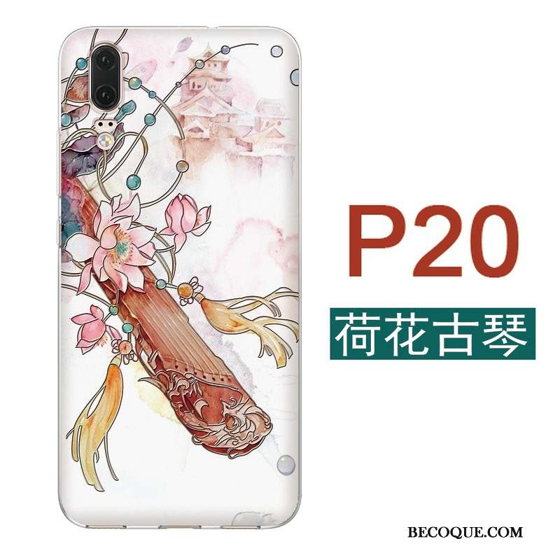 Huawei P20 Silicone Mince Rose Coque De Téléphone Style Chinois Fluide Doux