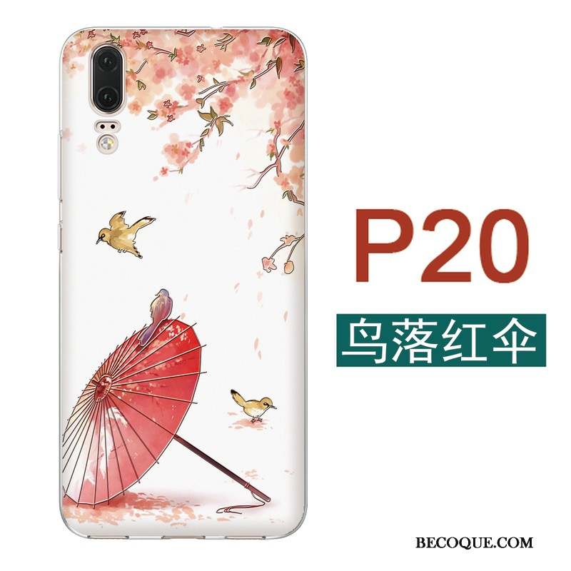 Huawei P20 Silicone Mince Rose Coque De Téléphone Style Chinois Fluide Doux