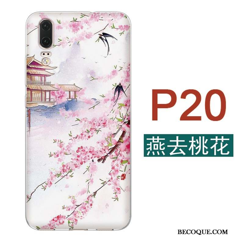 Huawei P20 Silicone Mince Rose Coque De Téléphone Style Chinois Fluide Doux