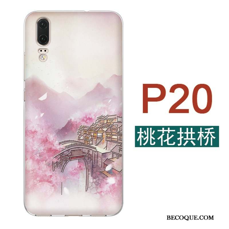 Huawei P20 Silicone Mince Rose Coque De Téléphone Style Chinois Fluide Doux