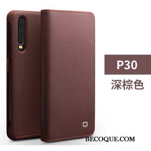 Huawei P30 Coque Business Classic Housse Protection Cuir Véritable Étui En Cuir