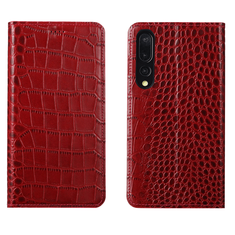 Huawei P30 Coque Clamshell Rouge Cuir Véritable Modèle Fleurie Protection Nouveau