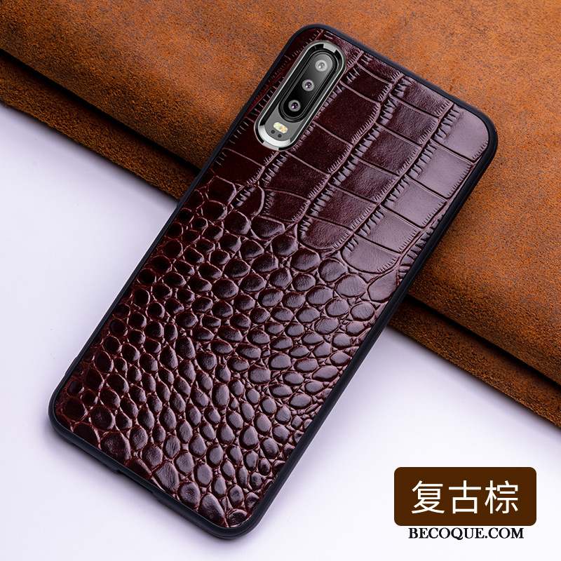 Huawei P30 Coque Crocodile Modèle Incassable Créatif Étui En Cuir Bleu Protection