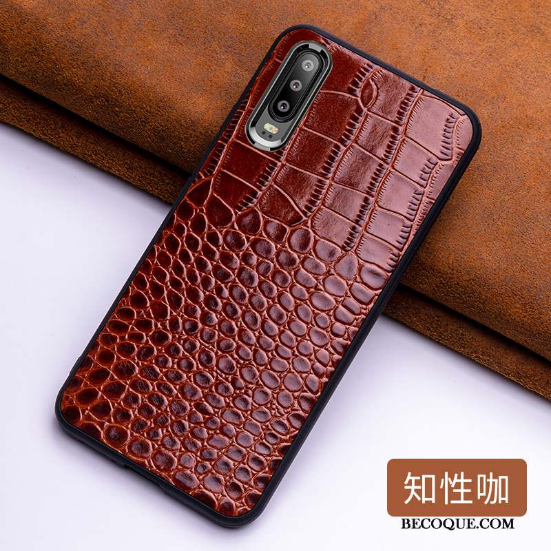 Huawei P30 Coque Crocodile Modèle Incassable Créatif Étui En Cuir Bleu Protection