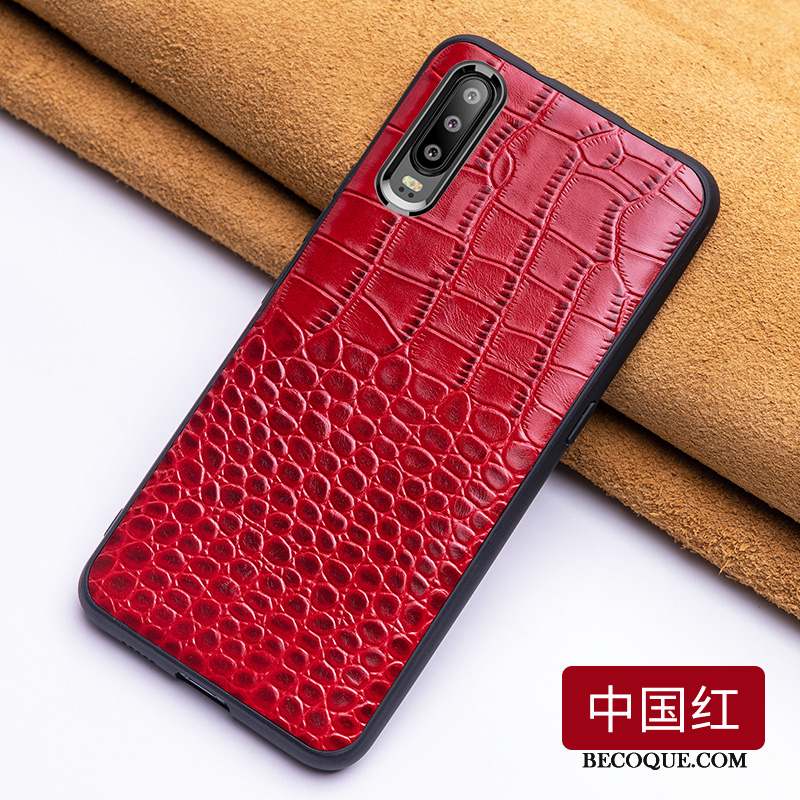 Huawei P30 Coque Crocodile Modèle Incassable Créatif Étui En Cuir Bleu Protection