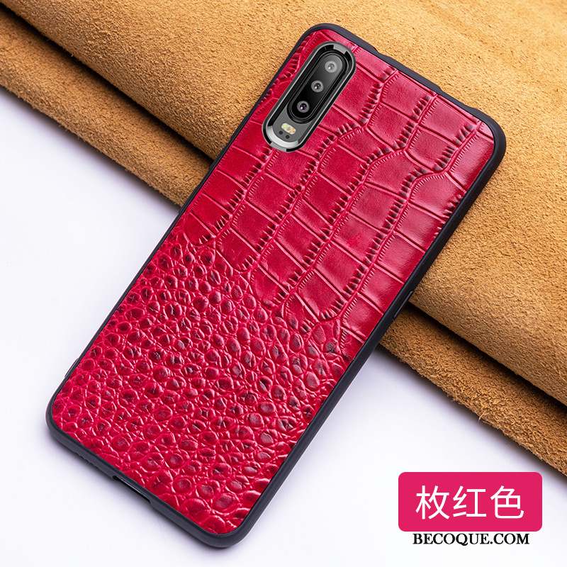 Huawei P30 Coque Crocodile Modèle Incassable Créatif Étui En Cuir Bleu Protection