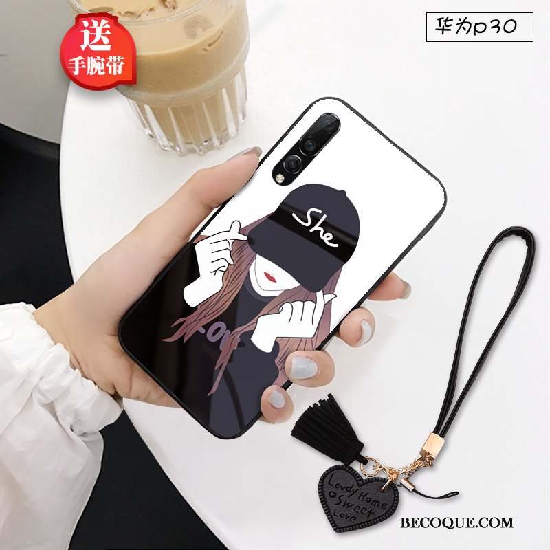 Huawei P30 Coque Créatif Difficile Étui Noir Chat Protection