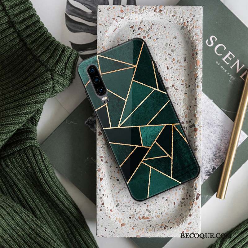 Huawei P30 Coque Créatif Vert Fluide Doux Tout Compris Rouge Tendance