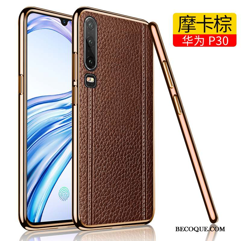 Huawei P30 Coque De Téléphone Cuir Véritable Silicone Placage Étui En Cuir Tout Compris